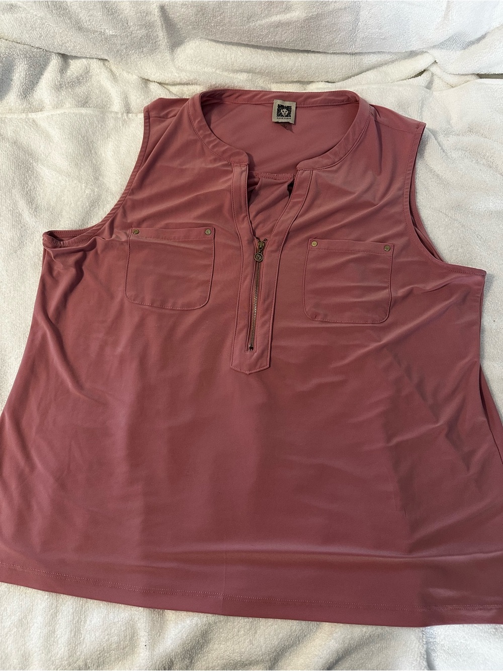 Anne Klein Dusty Rose Sleeveless Zip Front Tank